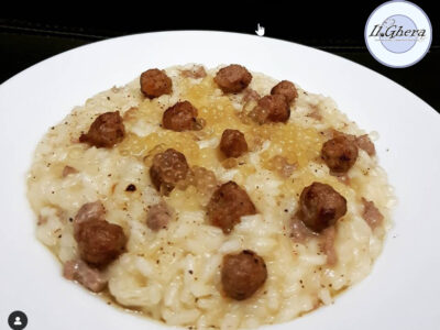 Risotto birra e salsiccia…sferificato